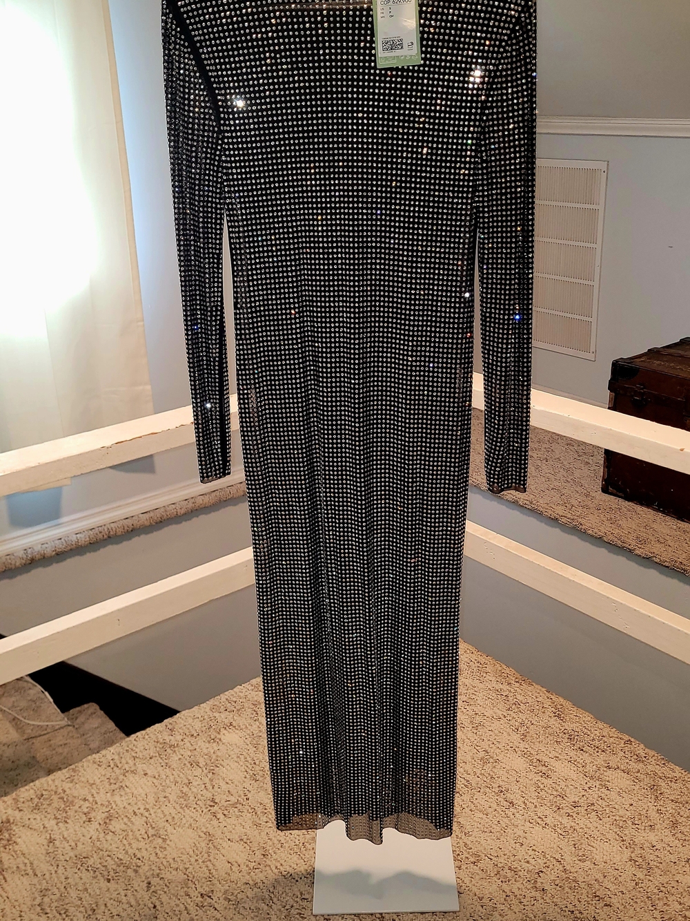 H&M Black Long Sleeve Rhinestone-Embellished Maxi Dress - Picture 2 of 9